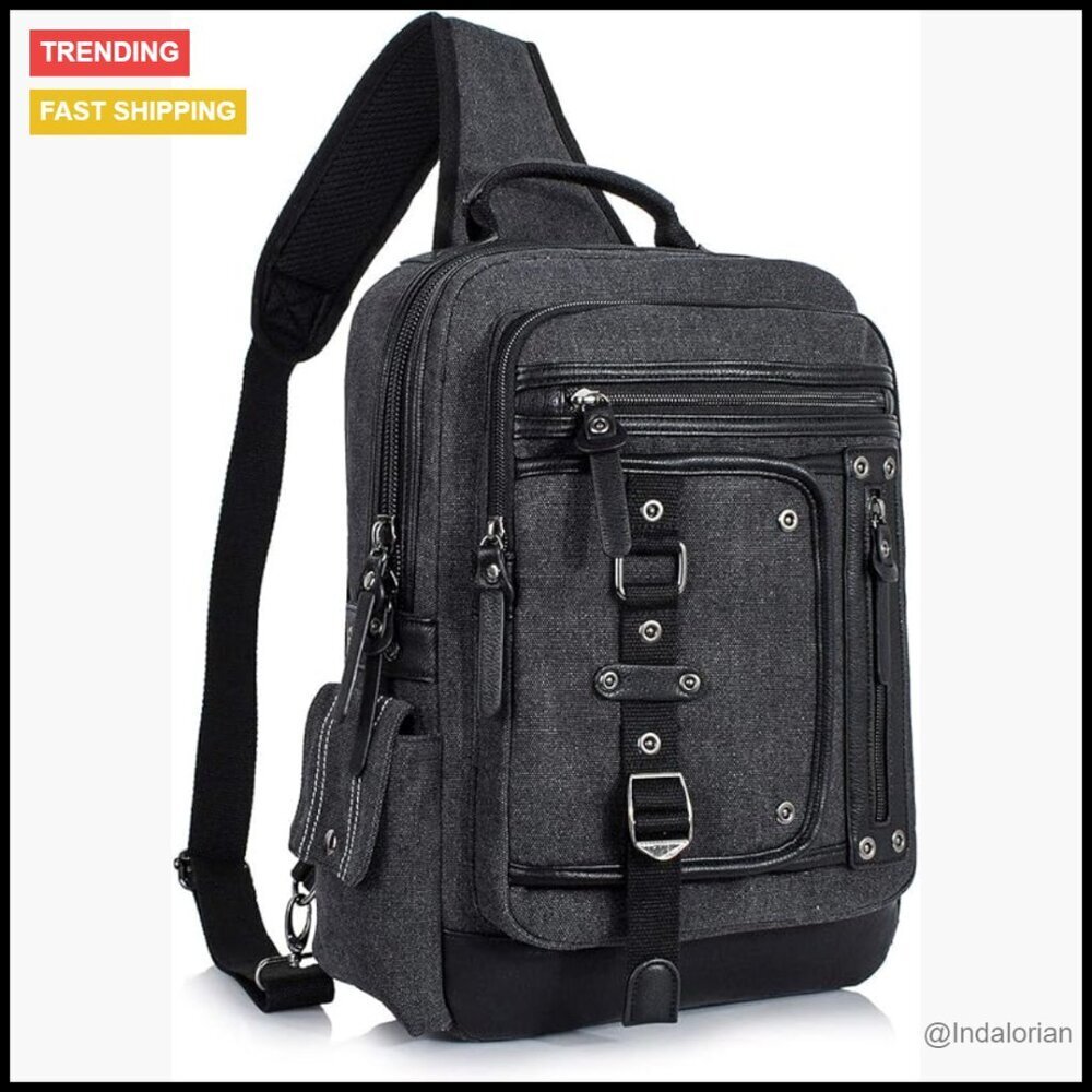 Canvas Messenger Bag Retro Tactical Sling Backpack Laptop Daypack Casual